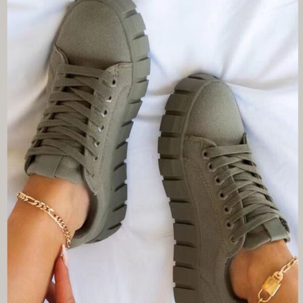 Lace-up Canvas Shoes Summer Round Toe Platform Single Shoes For Women Sneakers - Image 6