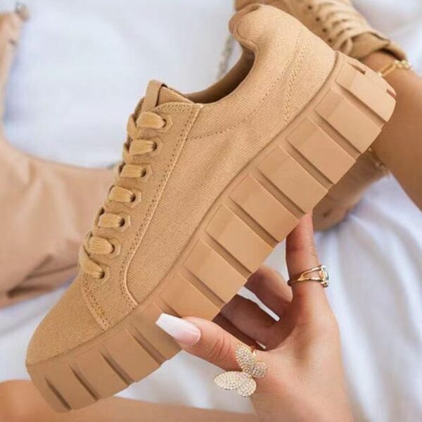 Lace-up Canvas Shoes Summer Round Toe Platform Single Shoes For Women Sneakers - Image 10