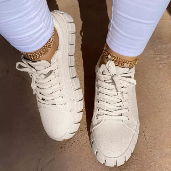 Lace-up Canvas Shoes Summer Round Toe Platform Single Shoes For Women Sneakers - Image 5