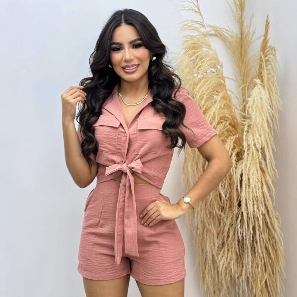 Women's Fashion Short-sleeved Lace-up Two-piece Suit