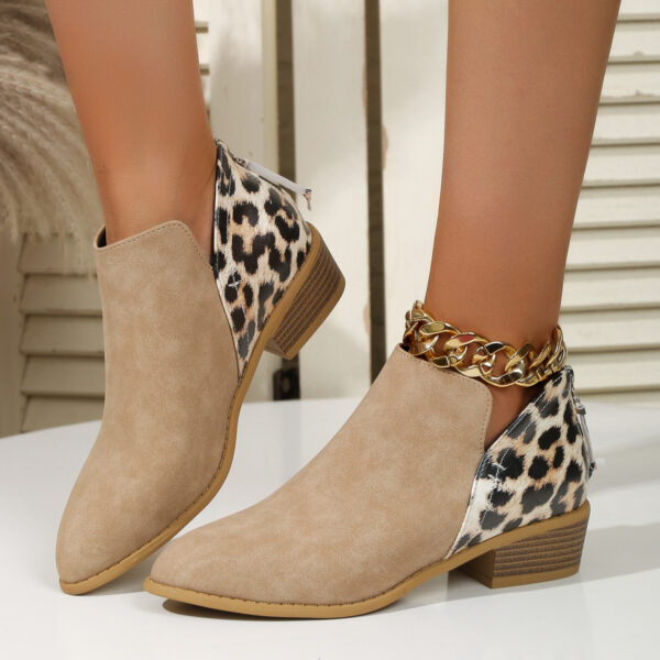 Fashion Leopard Print Boots Women Pointed Toe Chunky Heel Back Zipper Shoes - Image 4