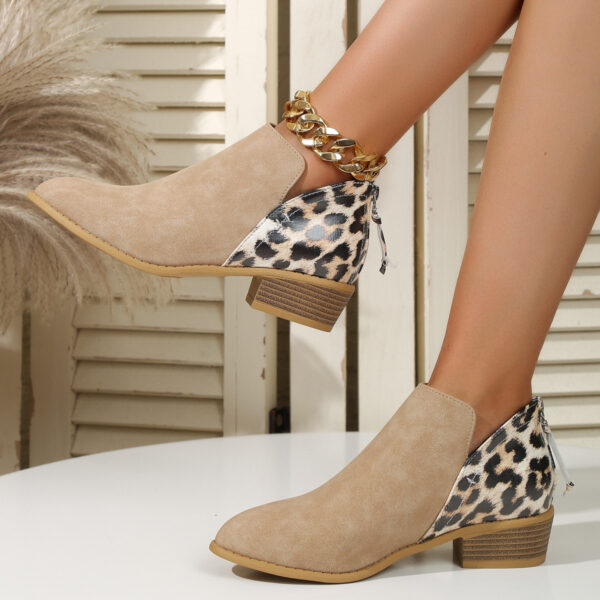 Fashion Leopard Print Boots Women Pointed Toe Chunky Heel Back Zipper Shoes - Image 5