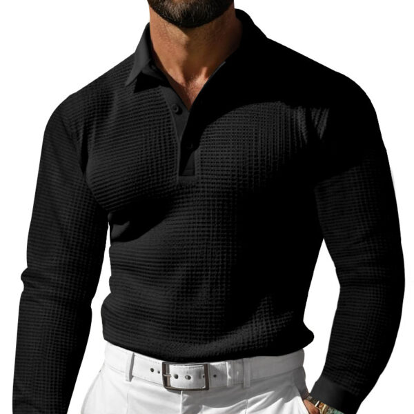 Lapel Button Long Sleeve Vacation Casual T-shirt - Image 2