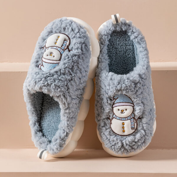 Cute Snowman Slippers Winter Indoor Household Warm Plush Thick-Soled Anti-slip Couple Home Slipper Soft Floor Bedroom House Shoes - Image 5