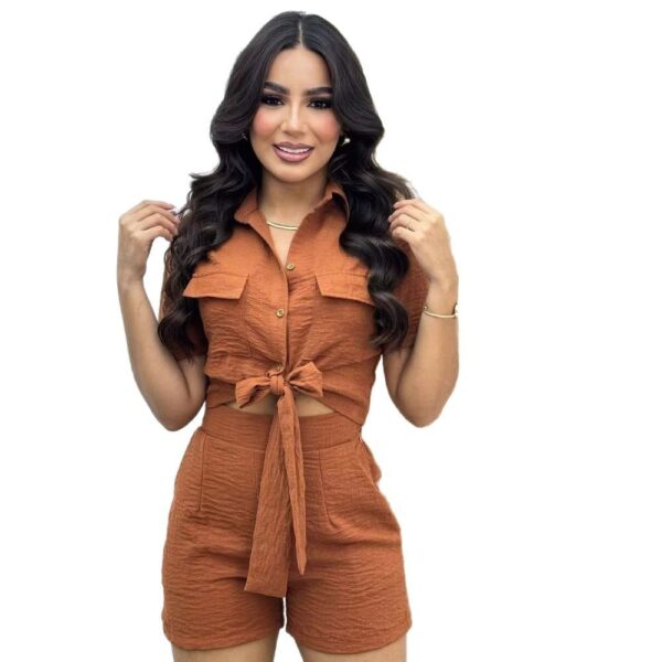 Women's Fashion Short-sleeved Lace-up Two-piece Suit - Image 2