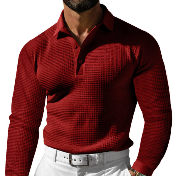 Lapel Button Long Sleeve Vacation Casual T-shirt - Image 3