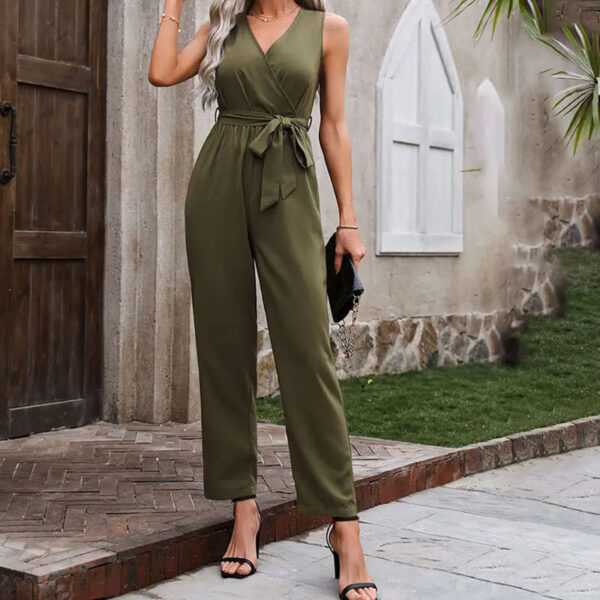 Elegant Commuter Sleeveless Cross Collar Waistline Lace-up Jumpsuit - Image 6