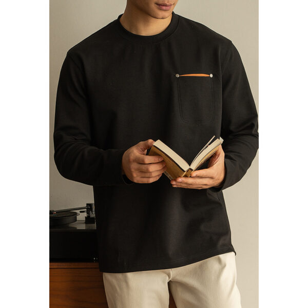 Contrast Color Pocket Pullover Long Sleeve Men's Spring Bottoming - Image 7
