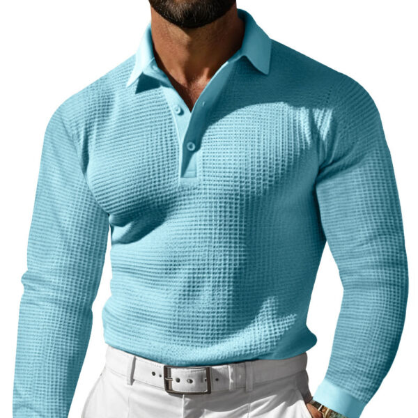 Lapel Button Long Sleeve Vacation Casual T-shirt - Image 6