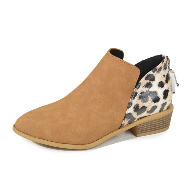 Fashion Leopard Print Boots Women Pointed Toe Chunky Heel Back Zipper Shoes - Image 3