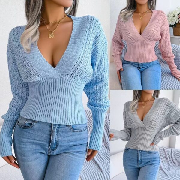 Women's Hollow-out Short Sexy V-neck Batwing Sleeve Sweater - Image 3