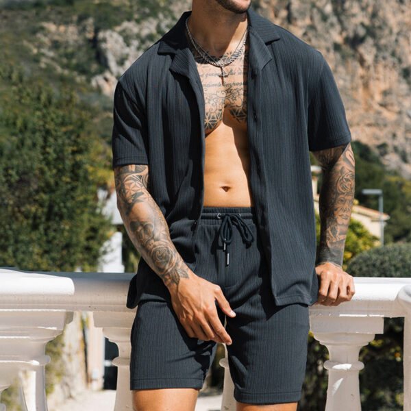 Men's Two Piece Set Short Sleeve Lapel Button Shirts And Shorts Beach Style Suits Men Summer Fashion Clothing Streetwear - Image 5