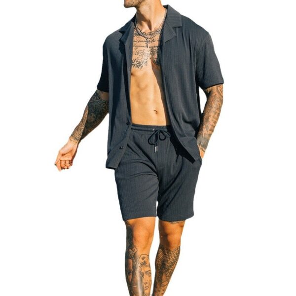 Men's Two Piece Set Short Sleeve Lapel Button Shirts And Shorts Beach Style Suits Men Summer Fashion Clothing Streetwear - Image 2