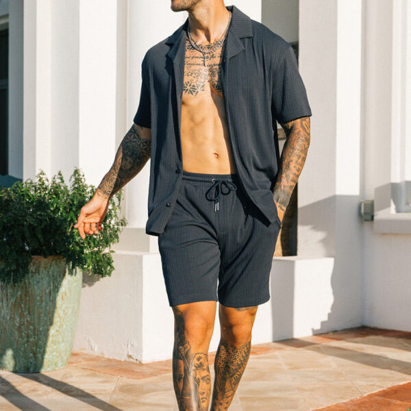 Men's Two Piece Set Short Sleeve Lapel Button Shirts And Shorts Beach Style Suits Men Summer Fashion Clothing Streetwear - Image 3